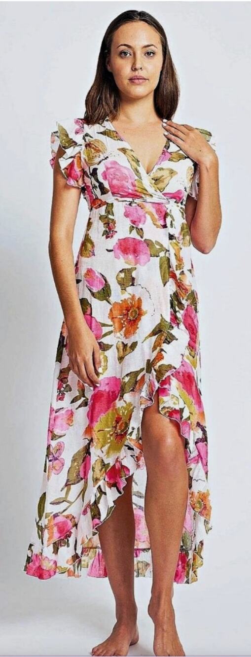 DEBBIE KATZ South Beach Floral Wrap Maxi Dress Coverup Sz M